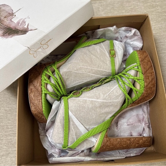 Jessica Simpson Green Lizard Heels Shoes Sexy Size 8.5 New - Picture 3 of 7